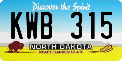 ND license plate KWB315