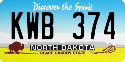 ND license plate KWB374