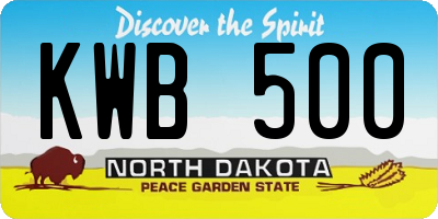 ND license plate KWB500