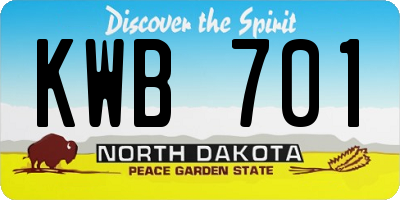 ND license plate KWB701