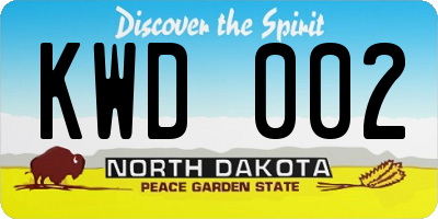 ND license plate KWD002