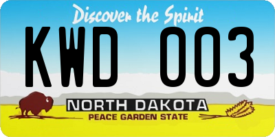 ND license plate KWD003