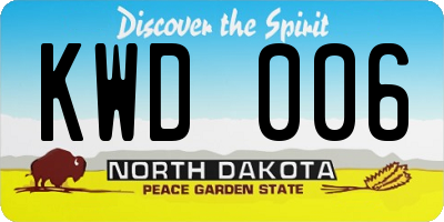 ND license plate KWD006