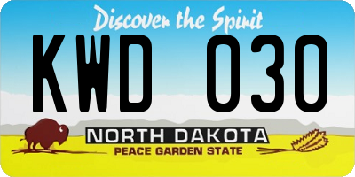 ND license plate KWD030