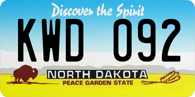 ND license plate KWD092