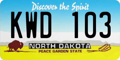 ND license plate KWD103