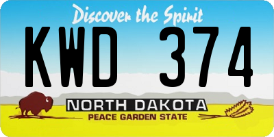 ND license plate KWD374