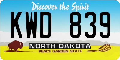 ND license plate KWD839