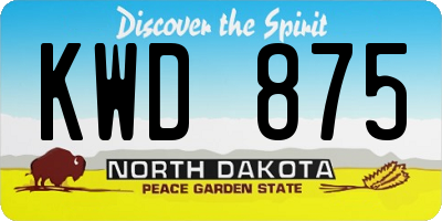 ND license plate KWD875