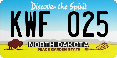 ND license plate KWF025