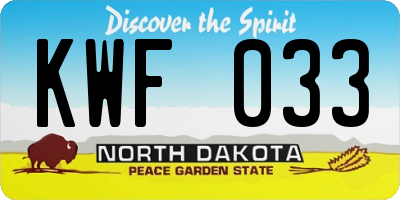 ND license plate KWF033