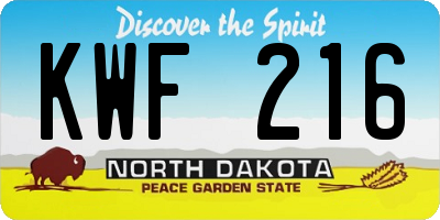 ND license plate KWF216