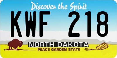 ND license plate KWF218