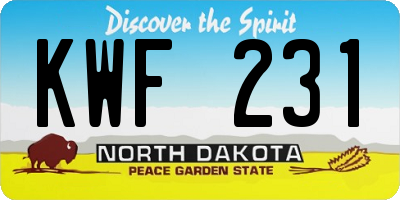 ND license plate KWF231
