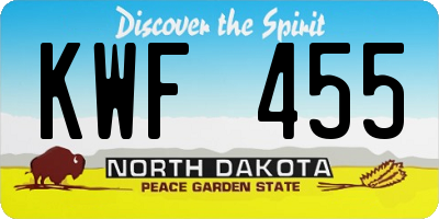 ND license plate KWF455