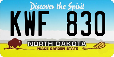 ND license plate KWF830