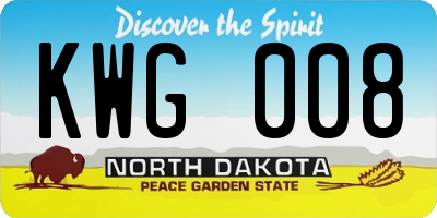 ND license plate KWG008