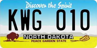 ND license plate KWG010