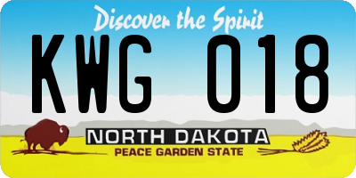 ND license plate KWG018