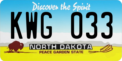 ND license plate KWG033
