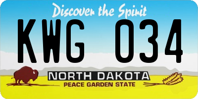 ND license plate KWG034
