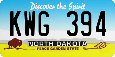 ND license plate KWG394