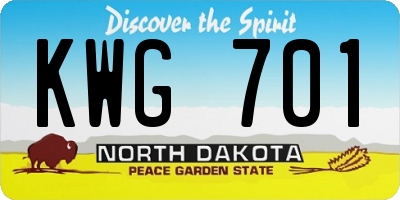 ND license plate KWG701