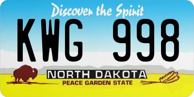 ND license plate KWG998