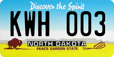ND license plate KWH003