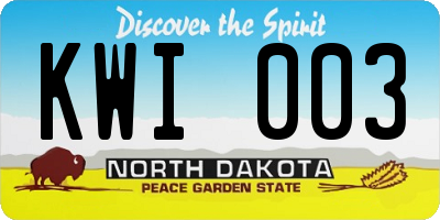 ND license plate KWI003