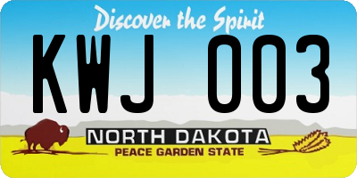 ND license plate KWJ003