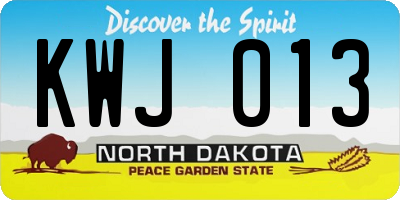 ND license plate KWJ013