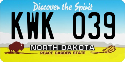 ND license plate KWK039