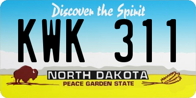 ND license plate KWK311