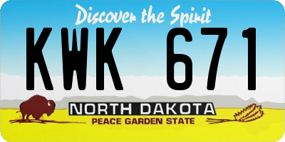 ND license plate KWK671