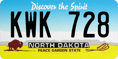 ND license plate KWK728