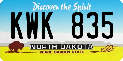 ND license plate KWK835