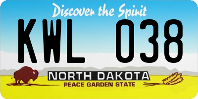 ND license plate KWL038