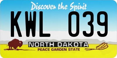 ND license plate KWL039