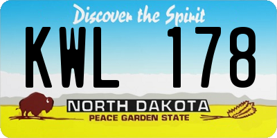 ND license plate KWL178