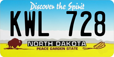 ND license plate KWL728