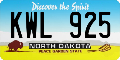 ND license plate KWL925
