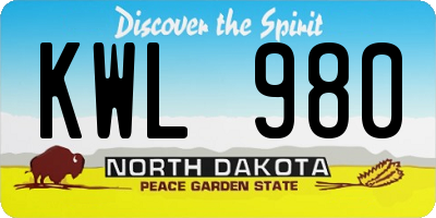 ND license plate KWL980