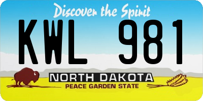 ND license plate KWL981