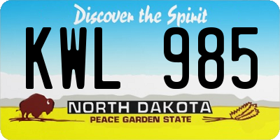 ND license plate KWL985