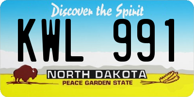 ND license plate KWL991