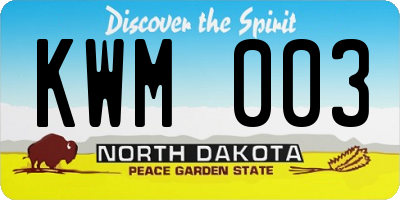 ND license plate KWM003