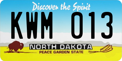 ND license plate KWM013