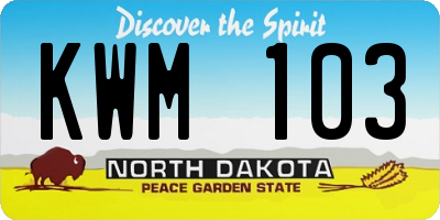 ND license plate KWM103