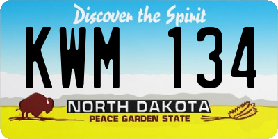 ND license plate KWM134